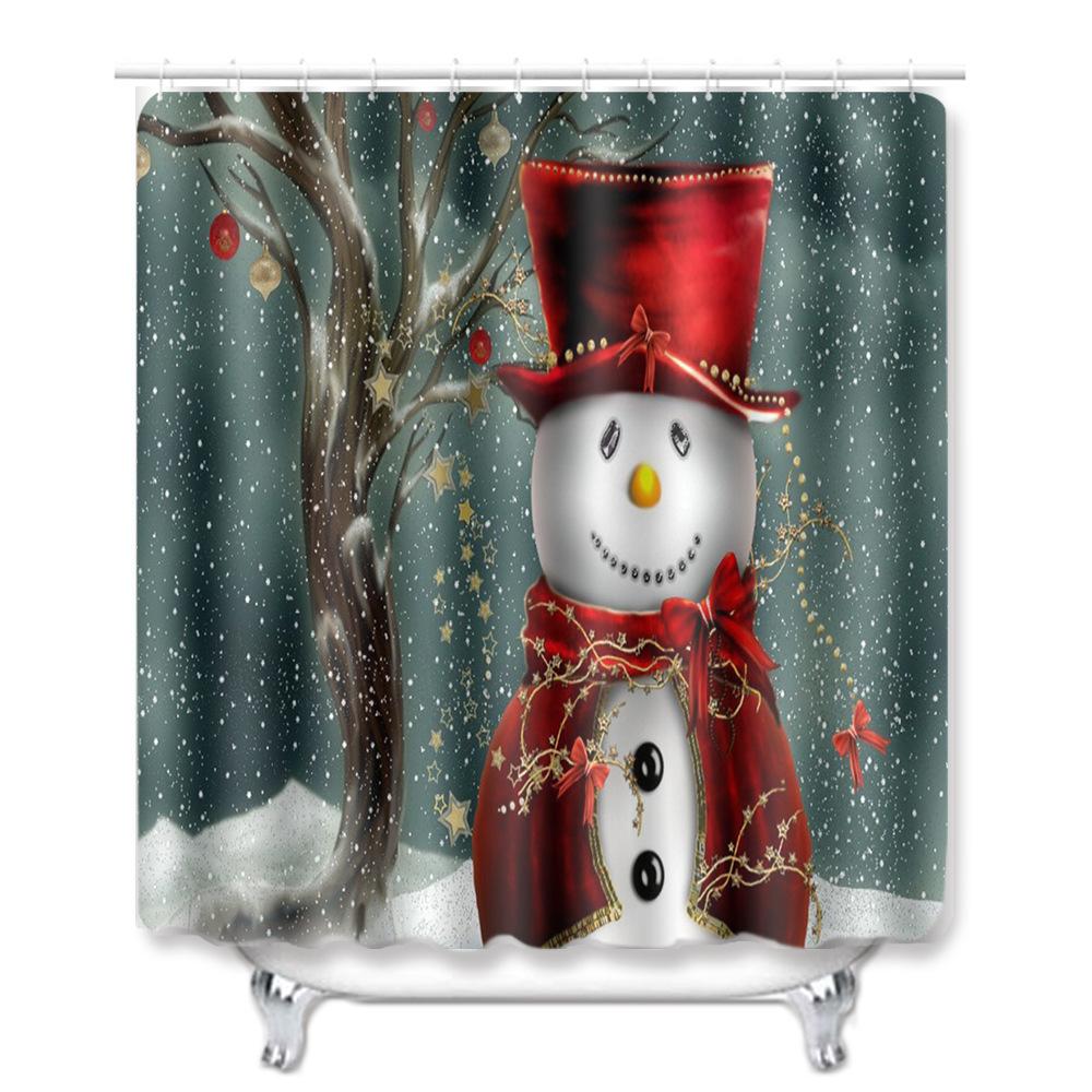 Christmas Home Shower Curtain Polyester Cloth Four-Piece Toilet Floor Mat Bathroom Non-Slip Door Mat Bedroom Carpet