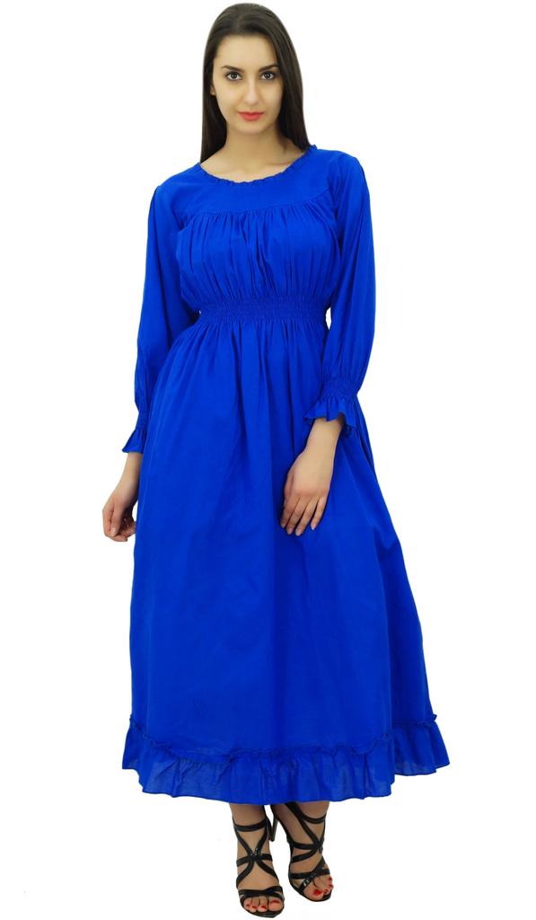 Bimba Women's Cotton Smocked Waist Long Casual Maxi Dress