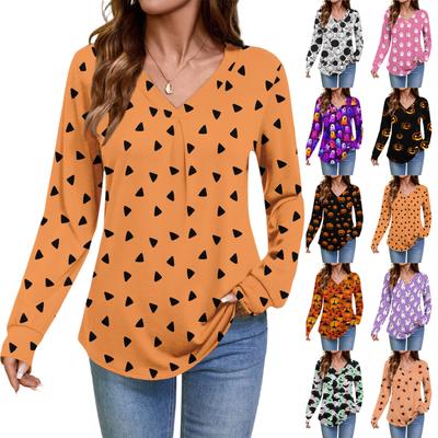 Женские топы с длинным рукавом, нарядные повседневные футболки с V-образным вырезом, базовые футболки, одежда для отпуска, осенняя модная одежда