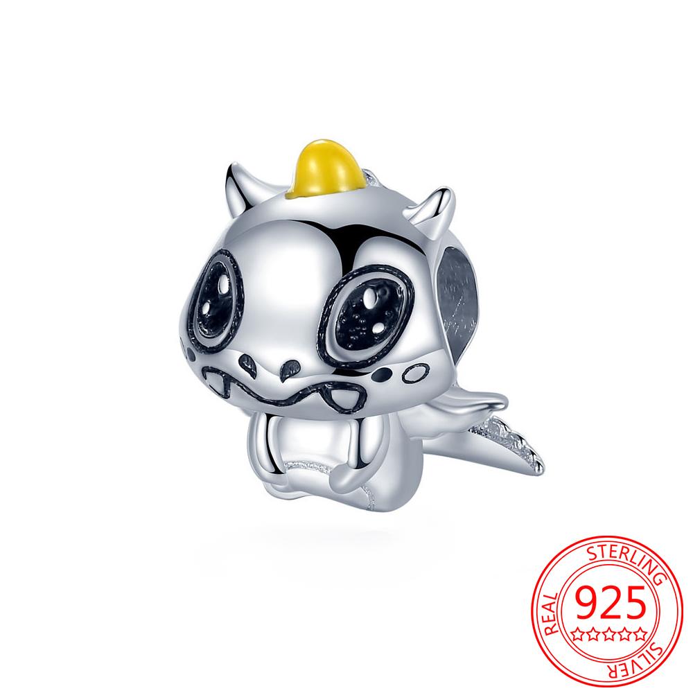 Gorgeous 925 Sterling Silver Black Pink Enamel Heart-shaped Unicorn Charm Fit Fashion Bracelet DIY Gift Jewelry Women