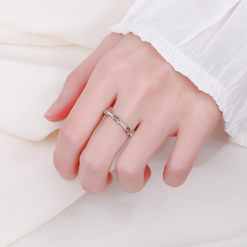 Trend Hollow Out Lock Couple Ring For Women Genuine S925 Silver Diamond Crystal Engagement Valentine's Day Gift Jewelry