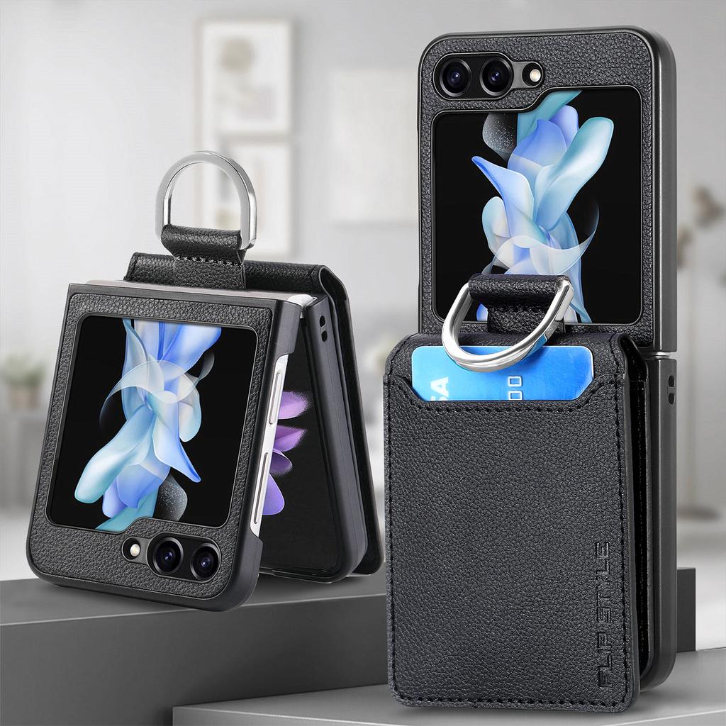 Magnetic Ring Holder Leather Wallet Card Slot Case for Samsung Galaxy Z Flip 5 Z Flip4 Z Flip3 5G Zflip4 Kickstand Vertical Cover