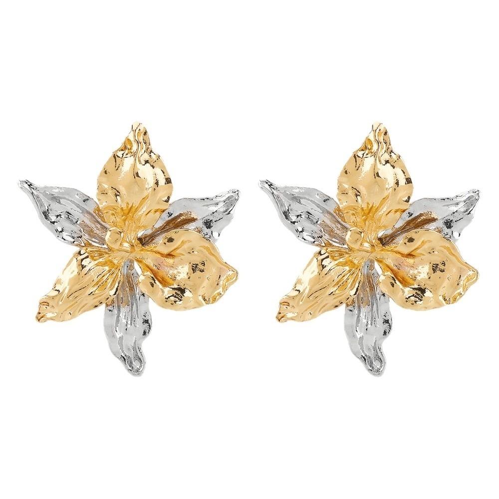 1 pair Luxury Enamel Iris Earrings Zinc Zinc Alloy Metal Flower Ear Studs Golden and Silver Earrings Banquet