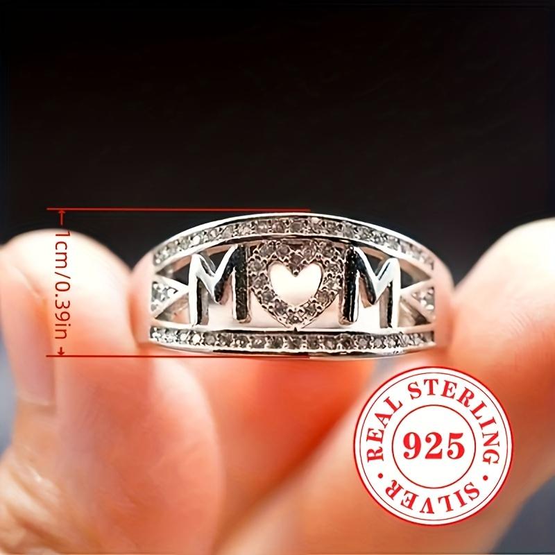sterling silver ring with dense synthetic zircon hearts, Mother's Day gift for women, a gift for mom