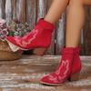 2025 Новые женские ковбойские сапоги в западном стиле, ретро, удобные, на толстом каблуке, ботильоны, женские осенние, вышитые, туфли на высоком каблуке для женщин