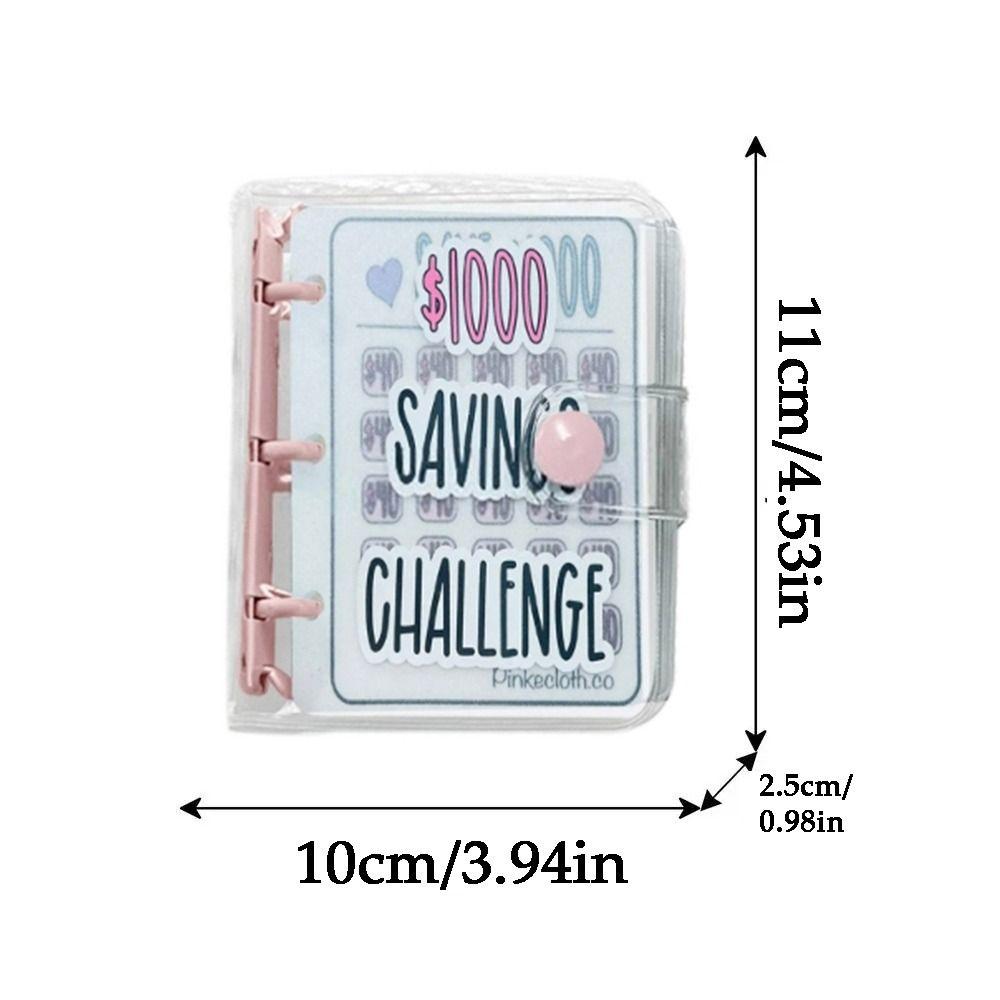 PVC $1000 Money Savings Challenge Binder Button Closure Mini Budget Binder Notebook Cash Saving