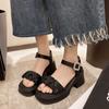 Fashion 2024 Summer New Round Toe Open Toe Solid Color Water Diamond Buckle Thick Sole Sexy Comfortable Sandals for External Wearing