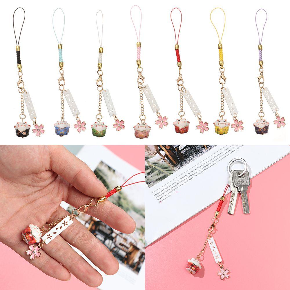 Lucky Cat Anti-lost Lanyard Phone Strap Lanyard Sakura Lucky Cat Phone Lanyard Keychain Wrist Rope