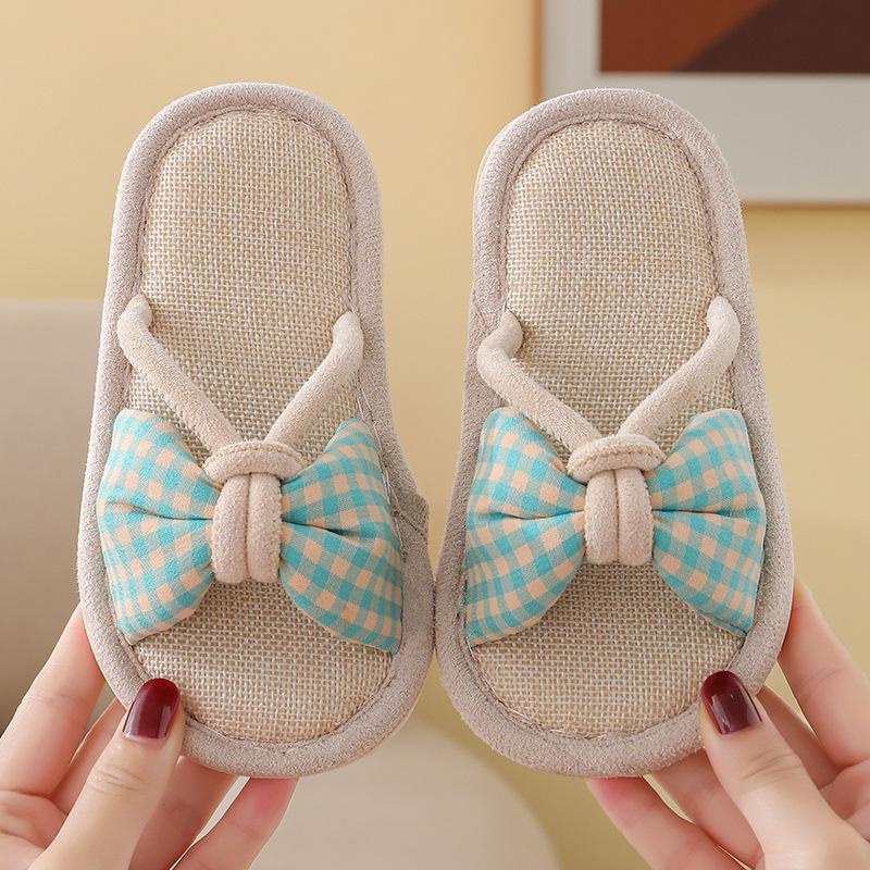 Children's Linen Spring and Autumn Girls Home Non-slip Thick Bottom Four Seasons Household Children Hollow Baby Floor Slippers