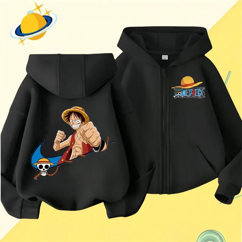 Аниме One Piece детская толстовка с капюшоном на молнии с рисунком из мультфильмов осень/зима повседневный топ с длинными рукавами и капюшоном для мальчиков и девочек