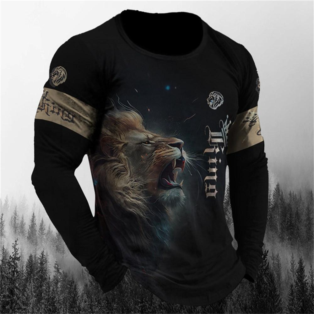 Retro Men's Long Sleeve T-shirt Animal Print Shirt Animal Pattern Clothing Street Apparel Sleeve