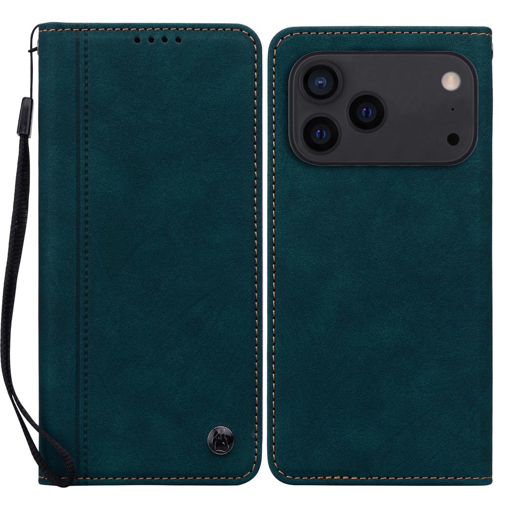 For iPhone 17 Pro Case Lines Pattern Wallet Leather Phone Cover with Strap