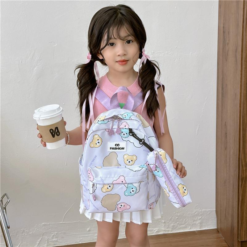 Cartoon Bear Polyester Kids Backpack With Lightweight Design School For
