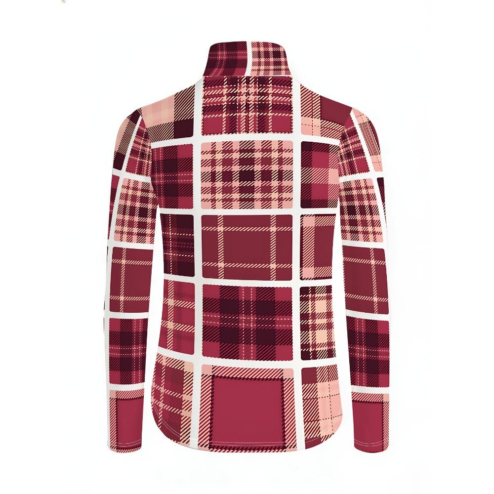 Burgundy pink and white plaid print cross-neck bottoming shirt for women, autumn and winter standard size long sleeves