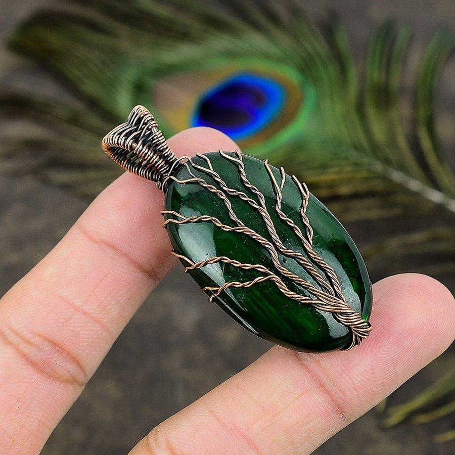 Green Labradorite Handmade Copper Wire Wrap Jewelry Pendant 2.17" B6w19