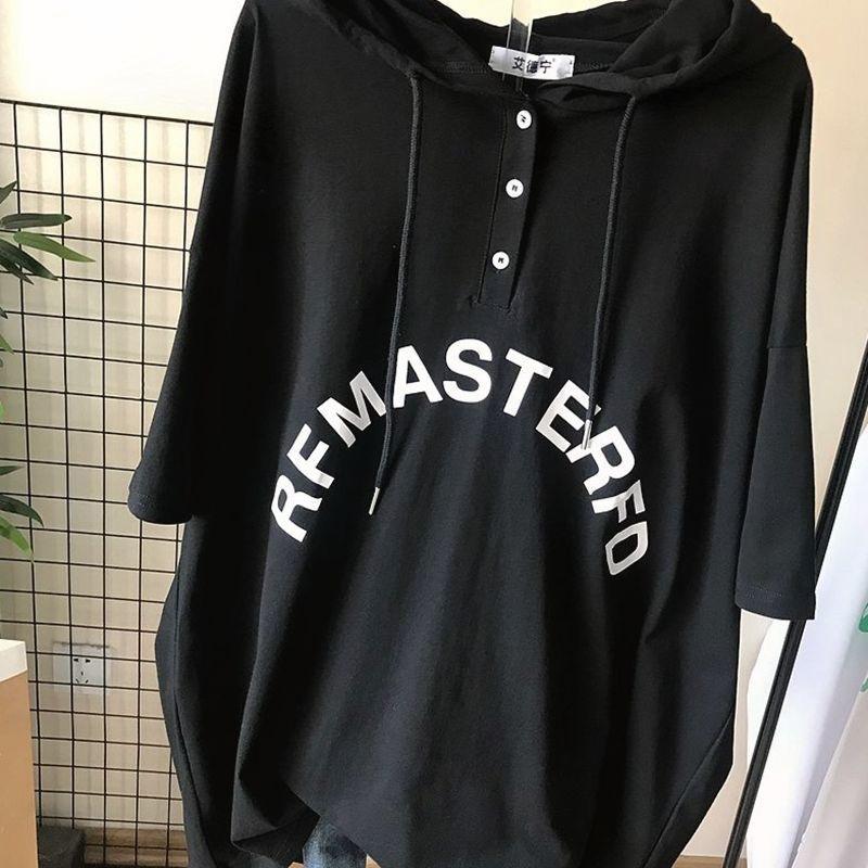 Hooded Tshirt Size Womens Plus Midlength Short Sleeve Loose Belly Shading Tops