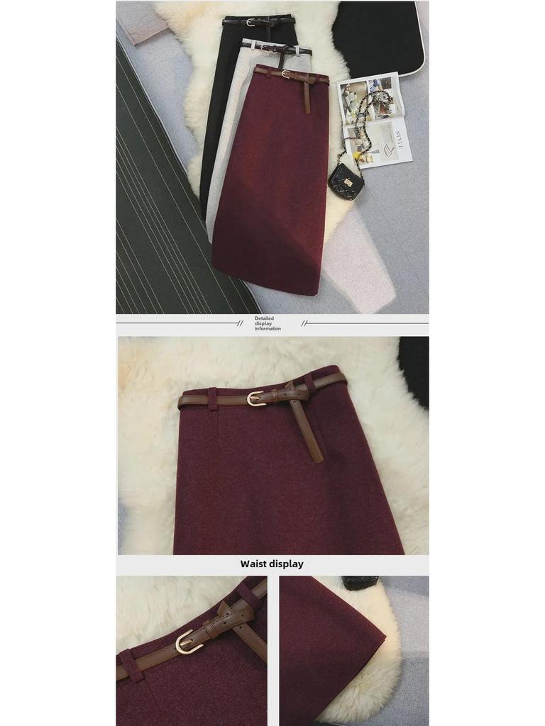 Узкая шерстяная юбка А-силуэта с высокой талией и эластичным поясом для женщин - осень/зима, длинная юбка с запахом на бедрах для поездок на работу