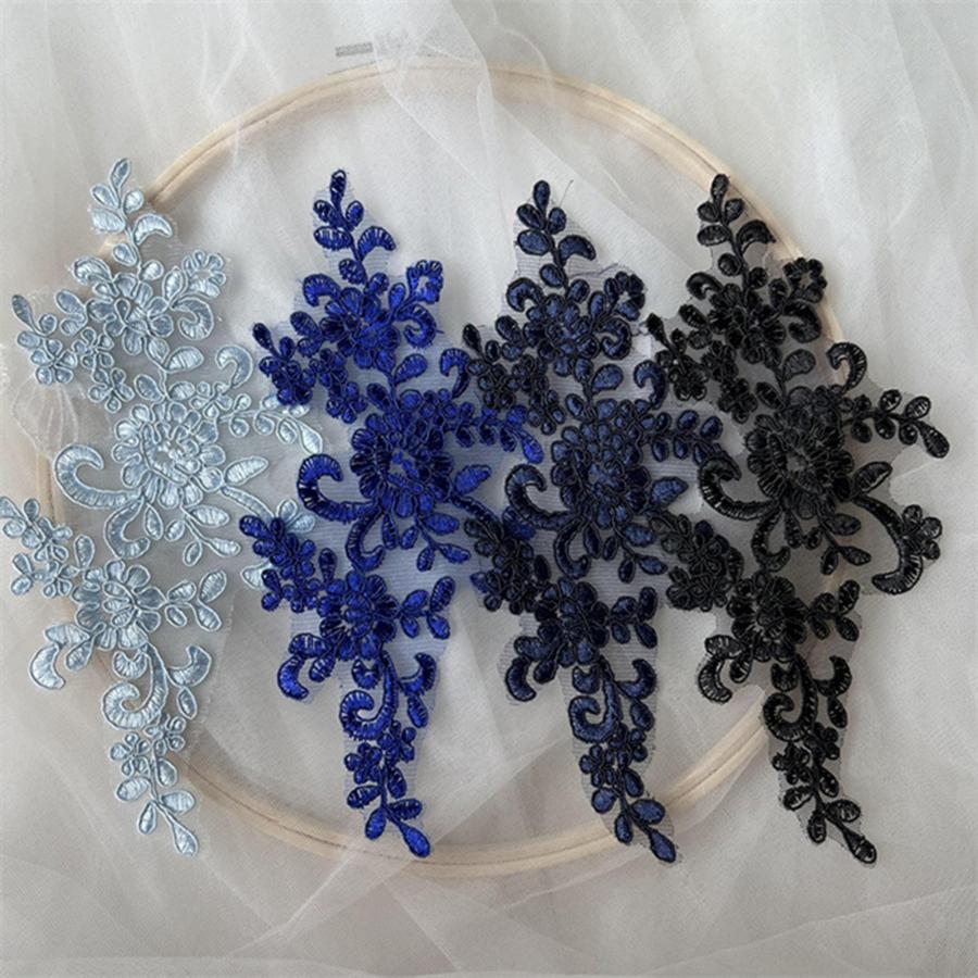 1 Pair Flower Sew On Lace Patches Embroidery Applique Repair For Wedding Dresses 23*10cm