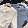 Summer Linen Tencel Breathable Cool French Polo Lapel Thin Knitted Shirt Women