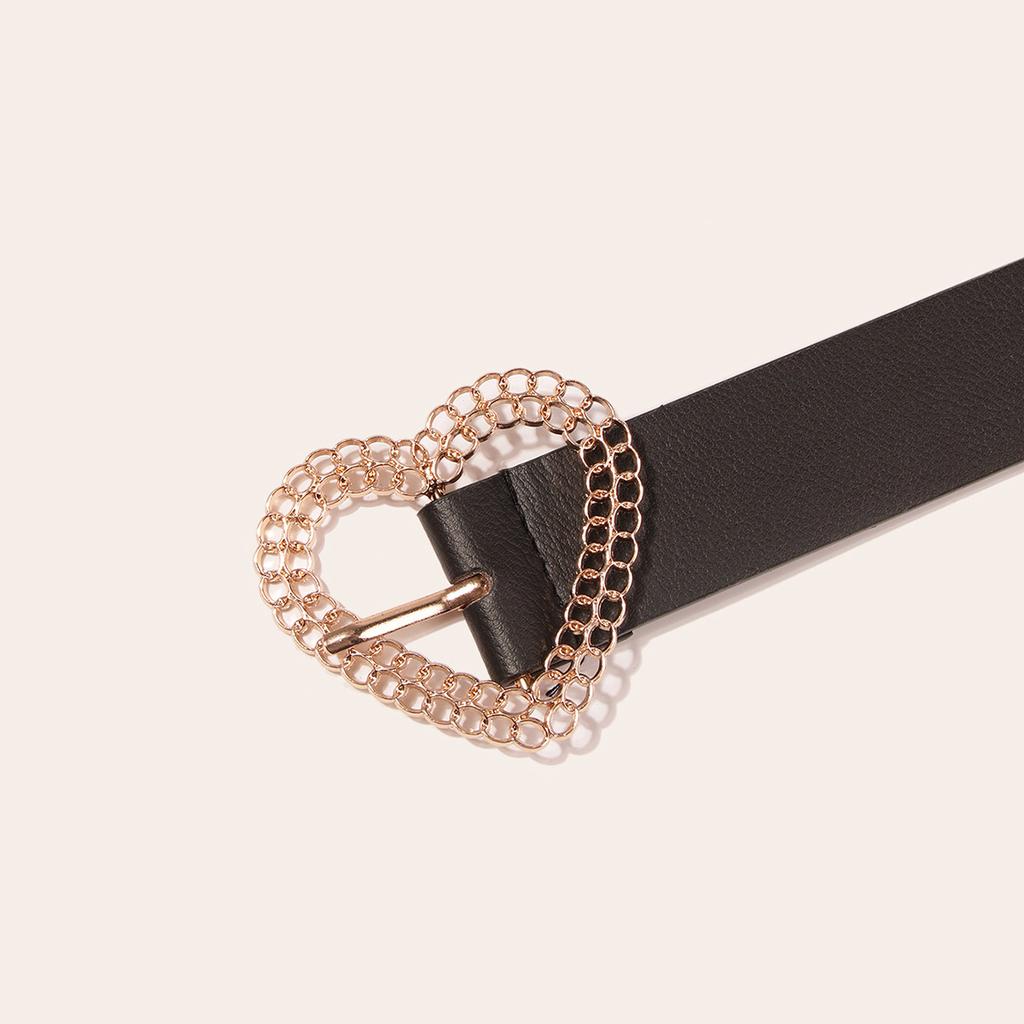 New Love Chain Buckle Women's Black Flat Belt Versatile Belt