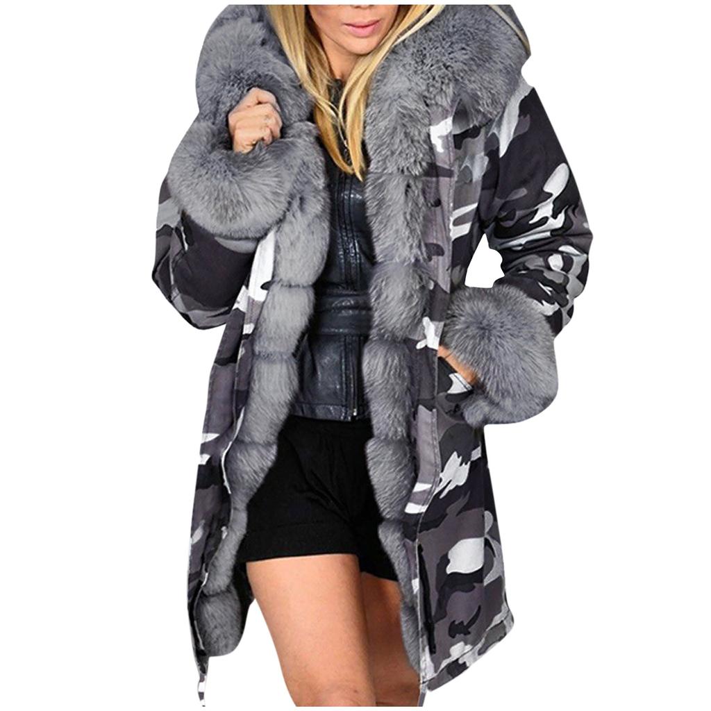 Womens Faux Winter Jacket Hooded Coat Fishtail Long Sleeves Overcoat Keep Warm