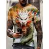 Men‘s T-Shirts 3D Dragon Print Short Sleeve Casual O Neck Pullover Street Outdoor Tops Tee Outdoor Sportshirt Oversized Clothing