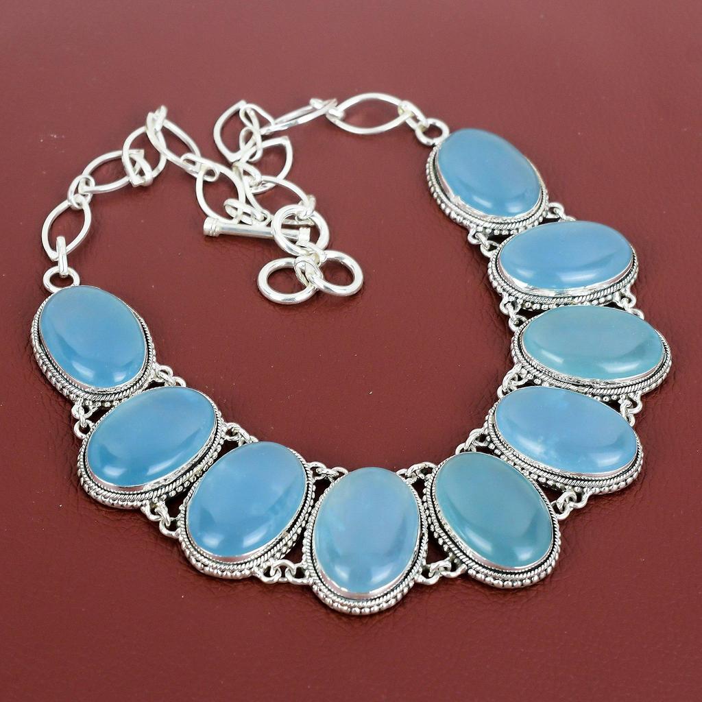 Aquamarine Gemstone Necklace 925 Sterling Silver Necklace Vintage Jewelry Adjustable Chain Necklace Handmade Amazing Jewelry Gifts For Wife