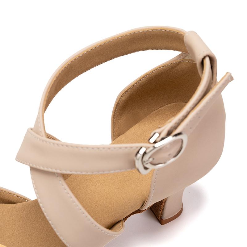 Black Leather Women Girls Latin Dance Shoes Cross Strap Salsa Tango Ballroom Dancing Shoes Heel 6.5cm Indoor
