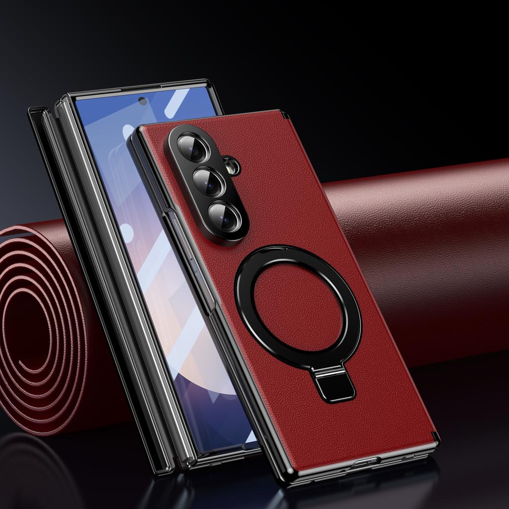 Скрытая подставка Магнитный кожаный чехол для Samsung Galaxy Z Fold 7 6 5 4 Чехол-подставка с прозрачным защитным стеклом
