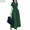 Women Tunr Down Collar Casual Short Sleeve Plaid Print Dress