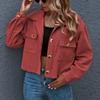 Long Sleeve Shirt Coat Women Pockets Turn-down Collar Corduroy Jacket Female Outerwear