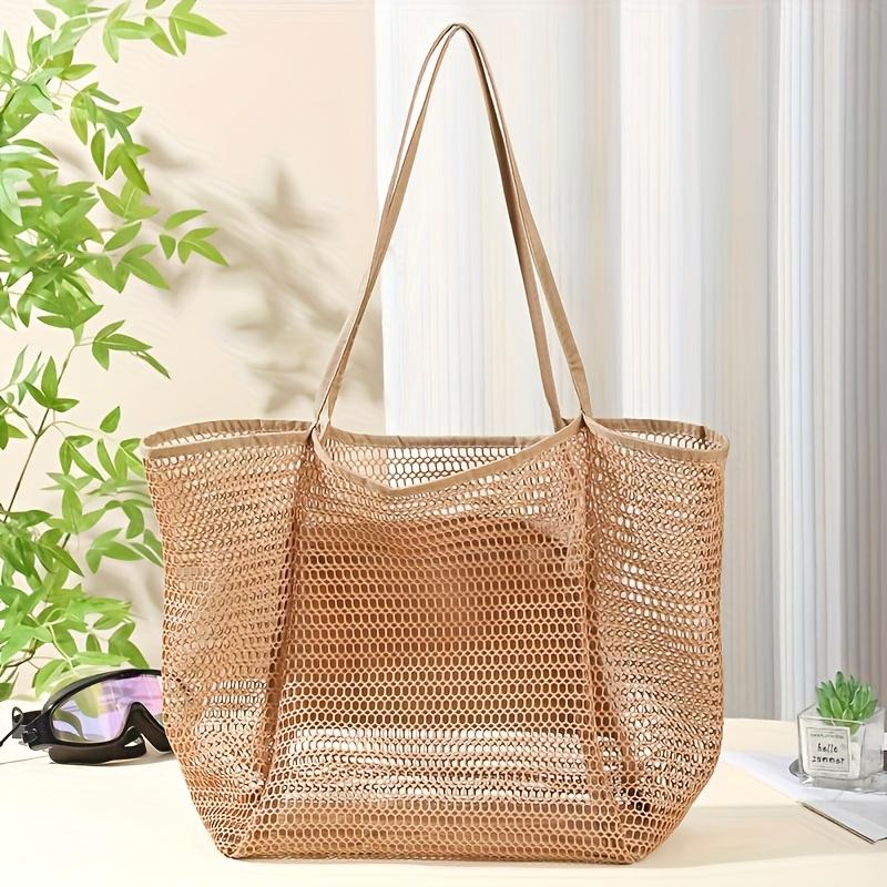 Beach Nylon Mesh Tote Bag, Casual Foldable Shoulder Backpack, Suitable for Beach Picnic and Vacation