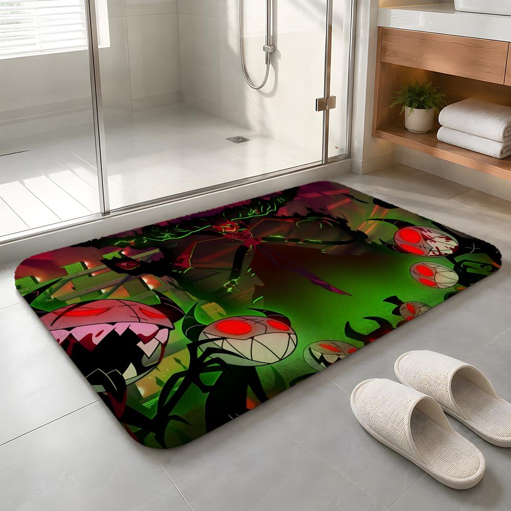 Hazbin Hotel Floor Mat Machine Washable Soft Flannel Area Rug, Non-Slip Absorbent Floor Mat for Living Room Bedroom