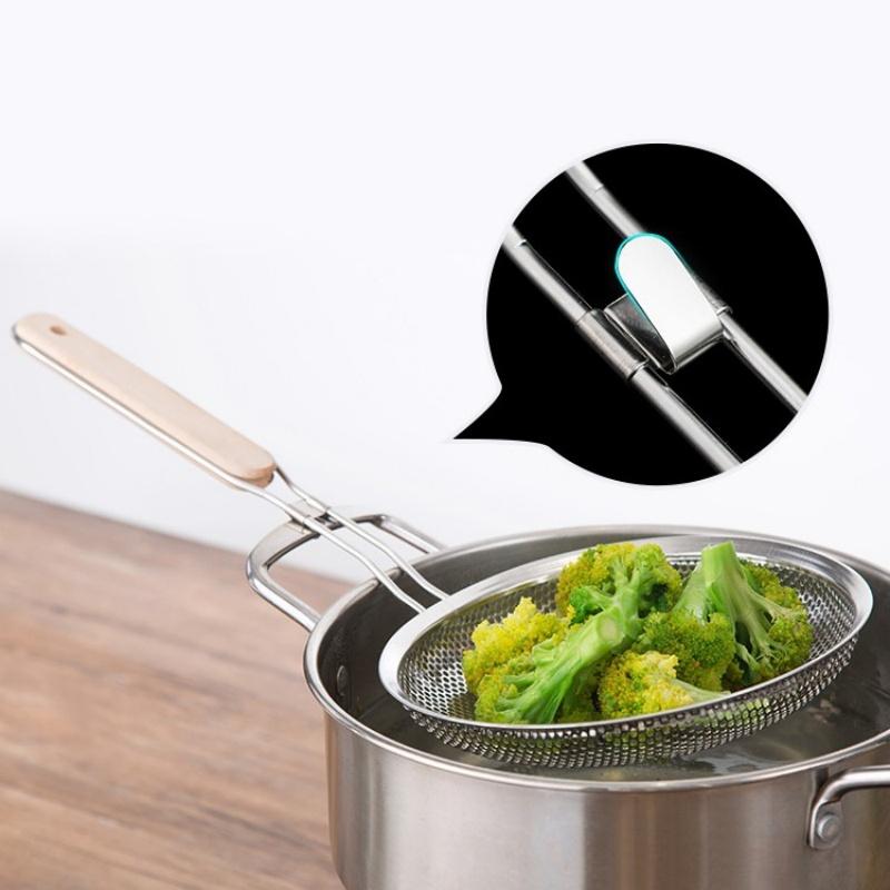 1 Премиальный шумовка из нержавеющей стали с деревянной ручкой - Ложка-сито с мелкой сеткой, подходит для готовки, приготовления пищи