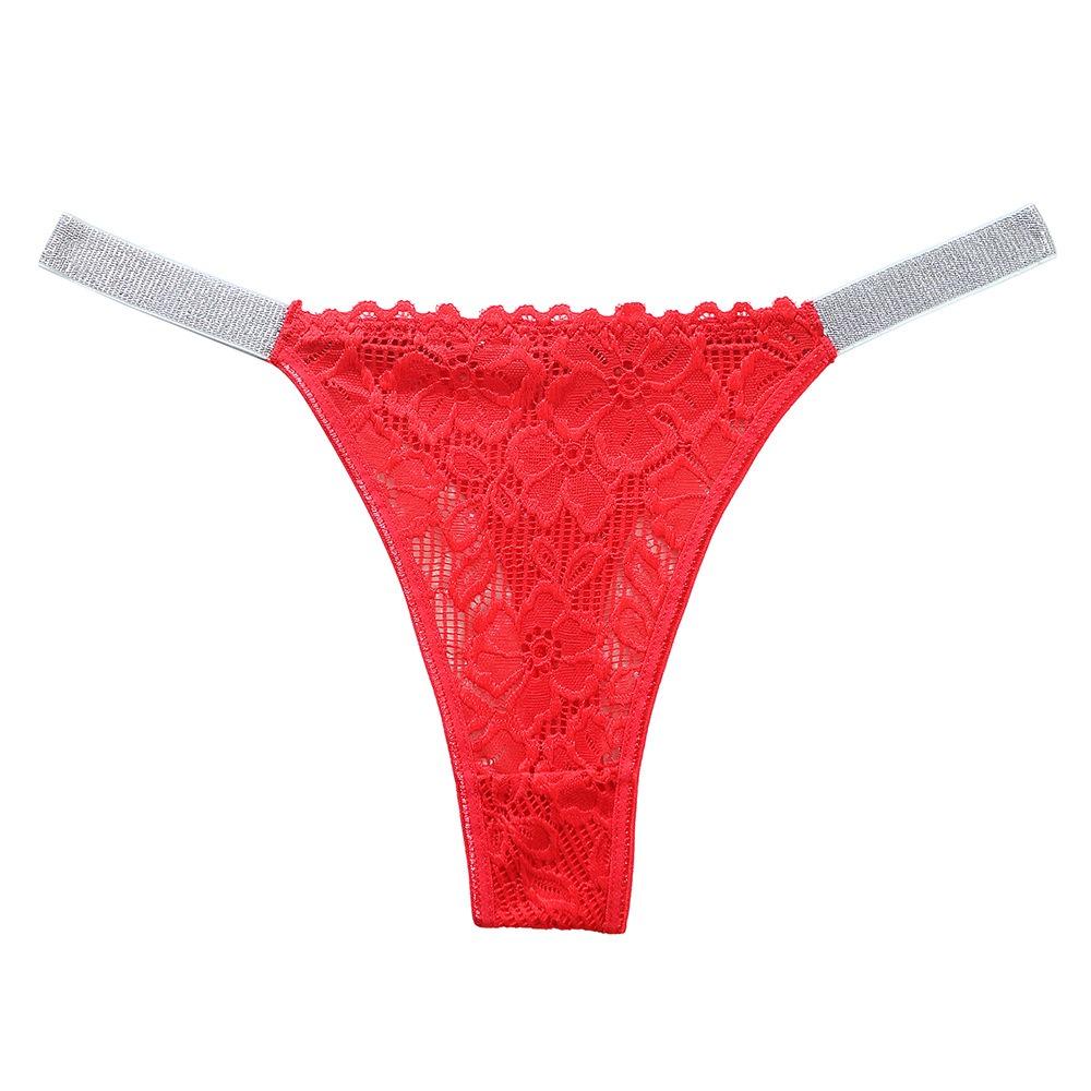 Crystal Rhinestone Thong Mid Waist Mesh Briefs Breathable Lace Flower Panties  Girl
