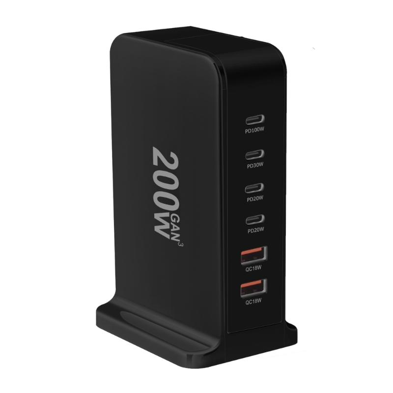Зарядное устройство USB C 200 Вт Блок быстрой зарядки 6-портовая зарядная станция Кирпичик Зарядное устройство для ноутбука 2 USB+4 Type C для путешествий дома
