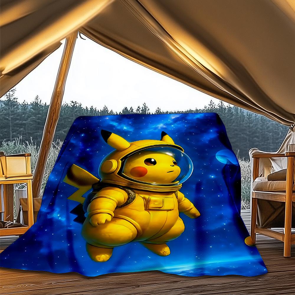 1pc Pikachu Astronaut Outdoor Flannel Blanket, Lightweight Warm Cozy for Travel Camping Office Soft Polyester Fabric