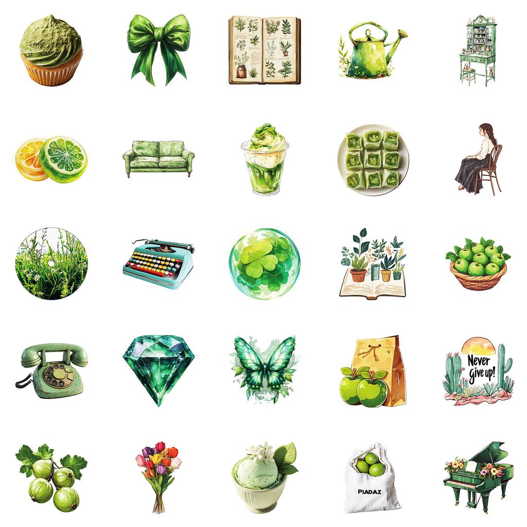 New 50 Small Fresh Green Series Graffiti Stickers Decorative Skateboard Notebook Refrigerator Stickers