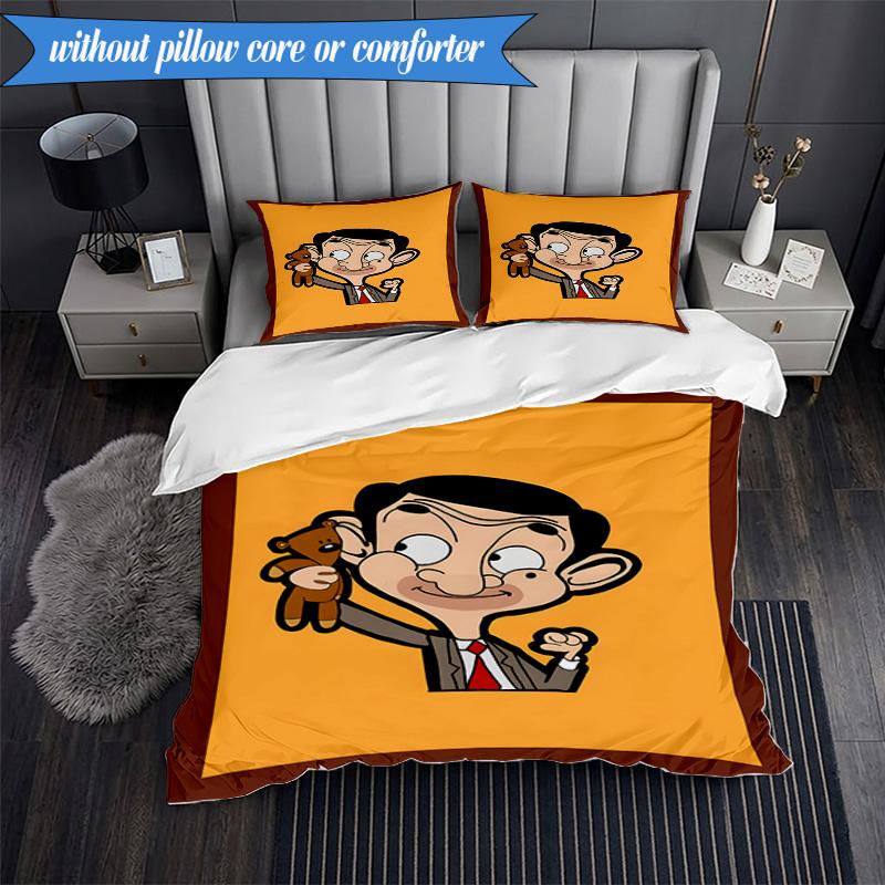 Mr. Bean Adventure 3pcs K-pop music group Bedding set,Ideal for Bedroom, Dormitory,Including Duvet Cover And 2pcs Pillowcases,Fan gifts