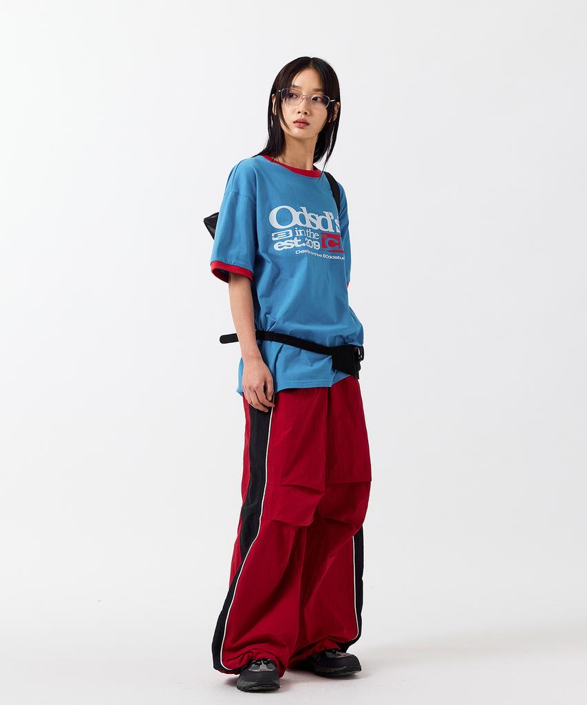 ODDSTUDIO Parachute Wide Nylon Pants - Red / Black