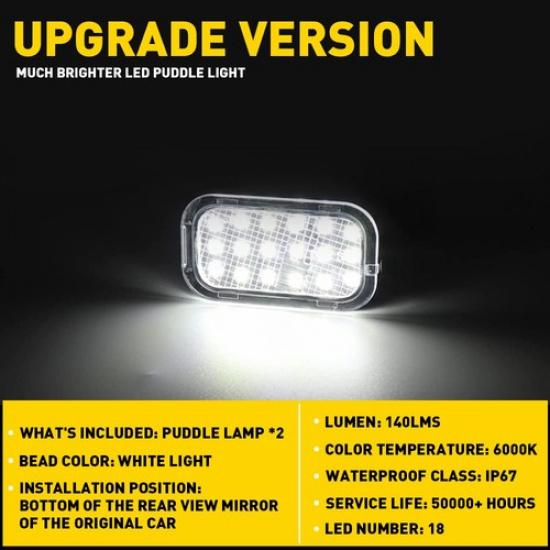2pcs LED Side Mirror Lights Puddle 6000K For 2007-2012 Chevrolet Chevy Avalanche