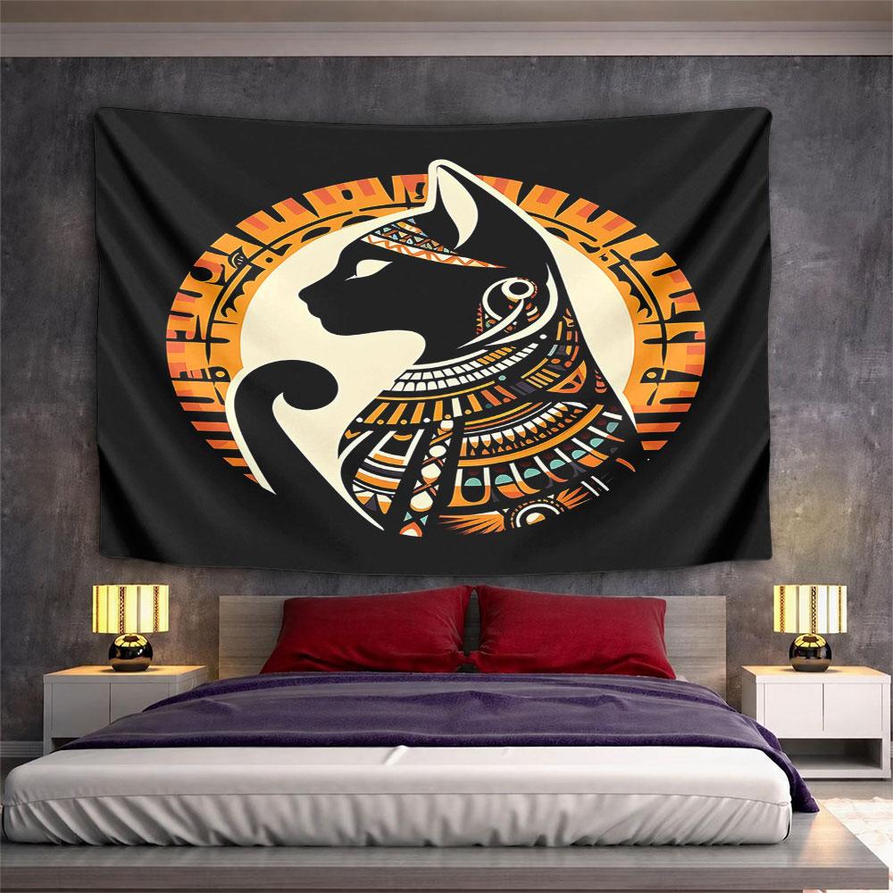 Egyptian Cat with Tribal Patterns Pattern Wall Hanging Tapestry Decorative Tapestry Home Decor for Bedroom and Living Room
