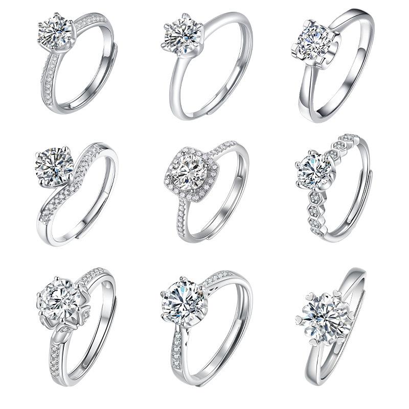 S925 Серебряное кольцо с инкрустацией из муассанита, ювелирное изделие, регулируемое кольцо с шестью когтями в корейском стиле