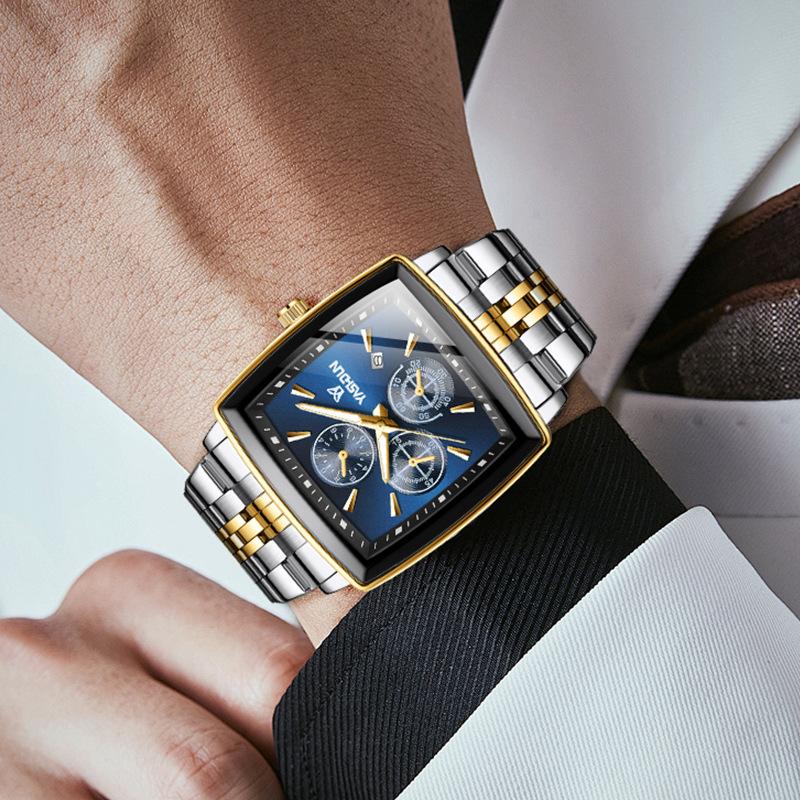 Новые мужские часы Top Brand Квадратные Легкая роскошь Элегантные Повседневные Стальной ремешок Люминесцентные Водонепроницаемые Наручные часы