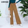 Весна-лето однотонные однобортные брюки с высокой талией, прямые повседневные женские брюки с широкими штанинами