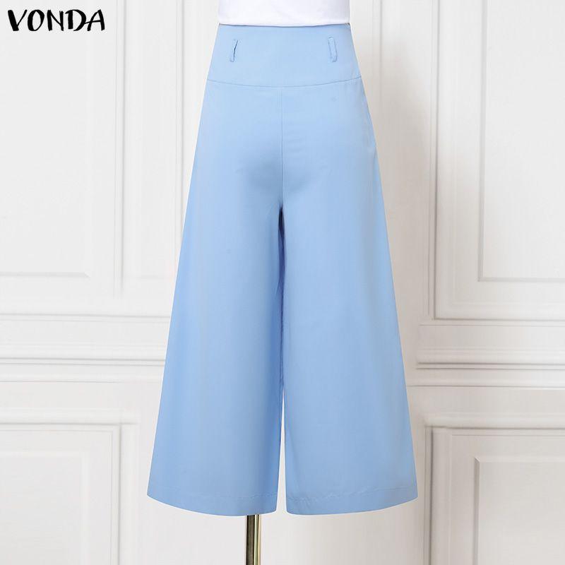 VONDA Женские повседневные брюки с высокой талией на молнии, повседневные неэластичные брюки с широкими штанинами