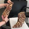 Punk Leopard Print Pointed Toe Ankle Boots Women Zipper Shoes Sexy Thin Heels Stripper Short Booties  Mujer