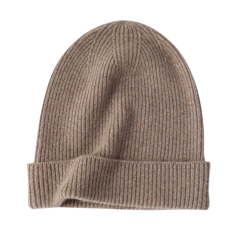 Women's 100% Pure Cashmere Hat - Stylish Solid Color Ear Protection for Autumn/Winter