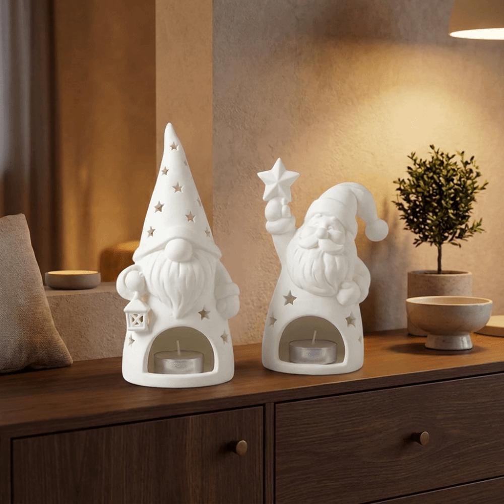 Unpainted Christmas Candle Holder 3D Printed Gnome Shape Candle Holder Christmas Table Decor
