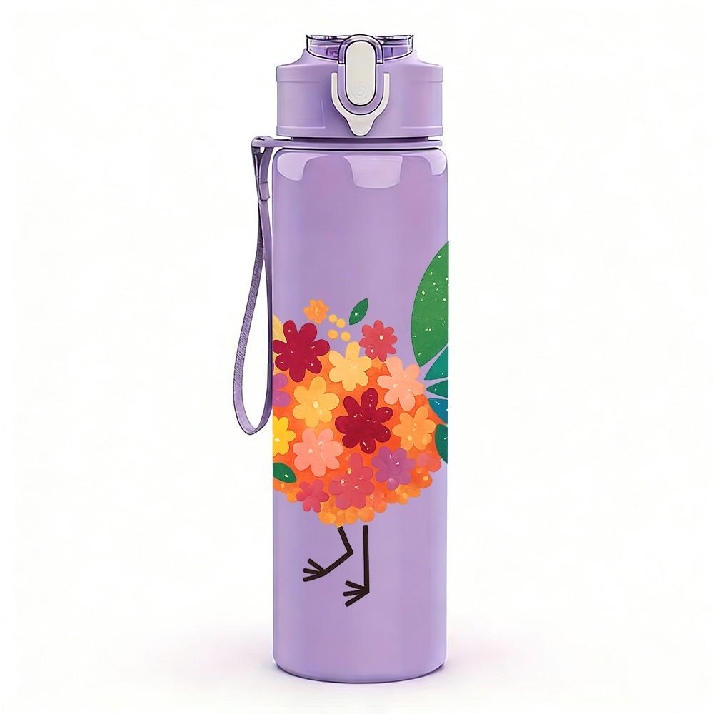 1PC Color Rooster Bird Farm Print 750ml Color Plastic Sports Water Bottle Leakproof Flip Straw Lid Suitable for Sports Office Home Use